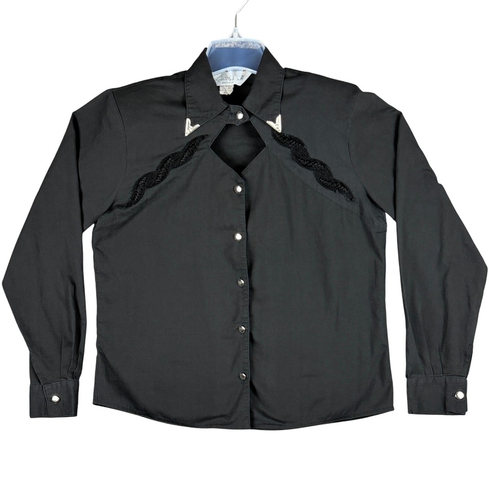 Lilia Smitty Exclusive Women's Small Vtg Western Shirt Black Lace Button Front